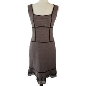 Kay Unger Brown Lavender Pink Fit Flare Body Con Lined Tiered Mesh Hem Dress  2